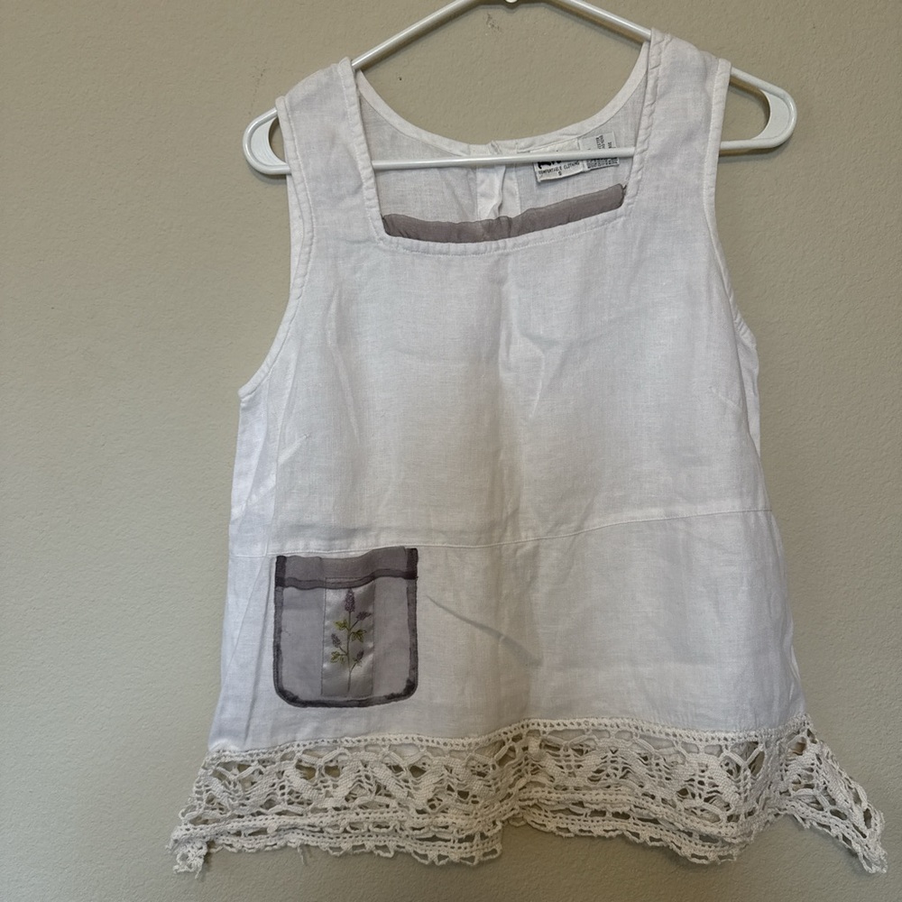 Kiko White Linen Top with Lace Detail